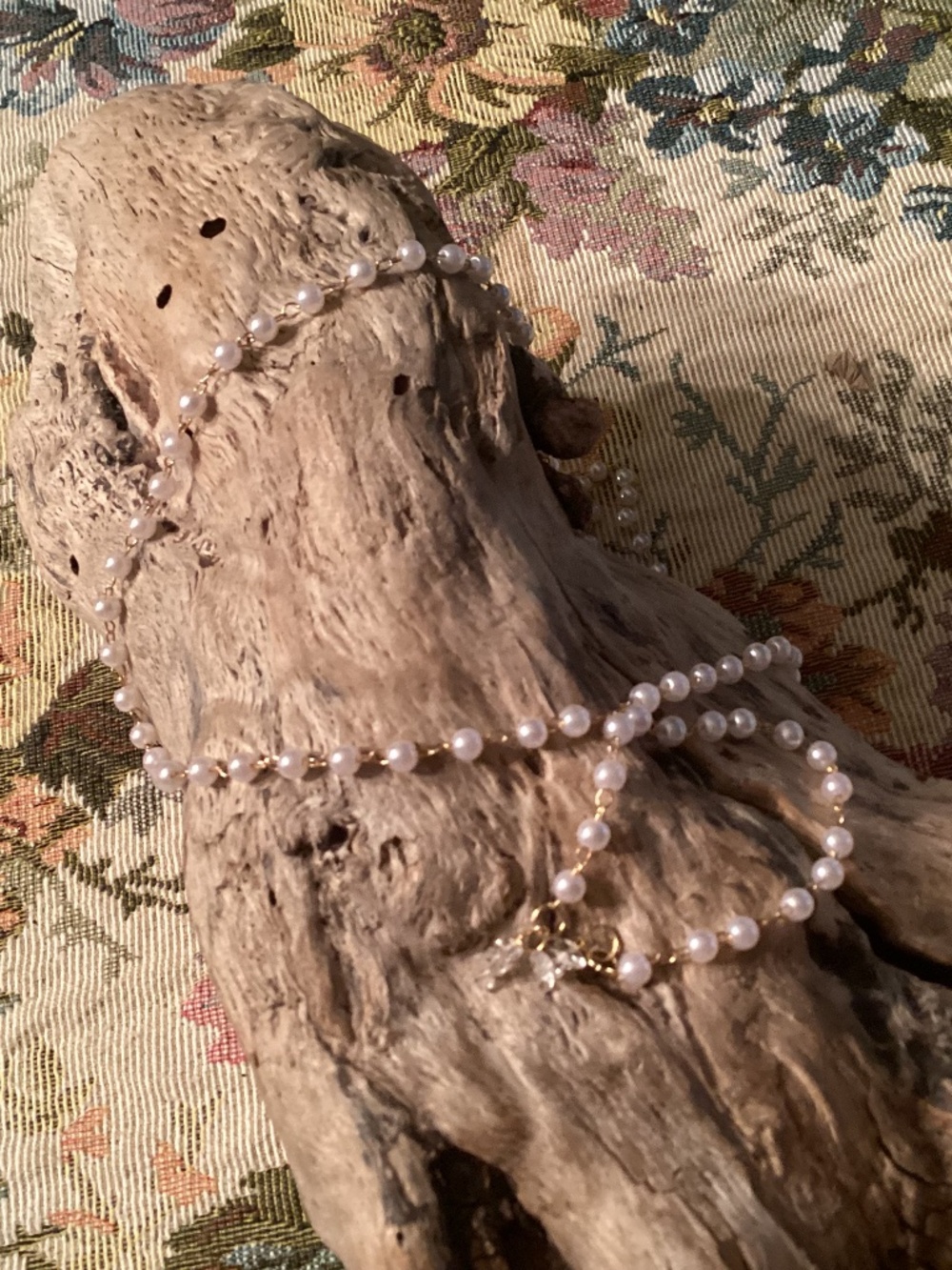Pearl Gold Nose / Ear / Face Chain w/ Herkimer Diamond Quartz Dangles